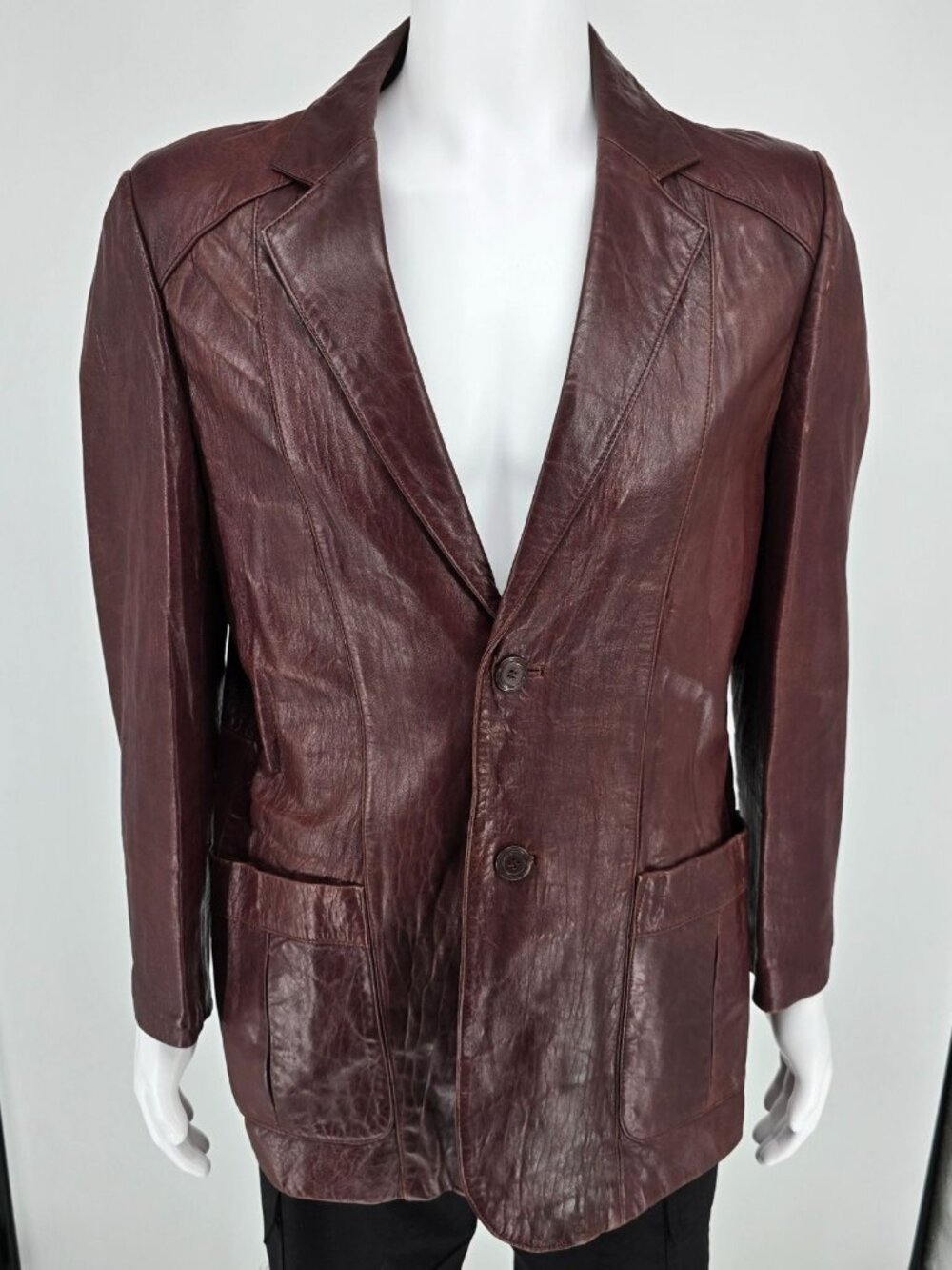 Vintage 1980s Berman's Oxblood Aniline Leather Sport Coat/Blazer Jacket (42)